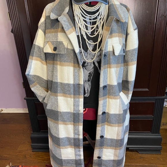 Ladies brown & grey plaid jacket Sz. L - Picture 7 of 14